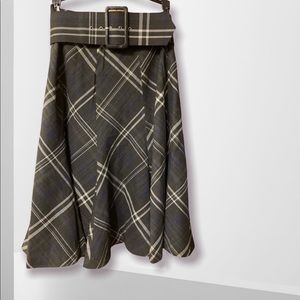 Selé Vintage Pleated Plaid Midi Skirt with Wide Belt